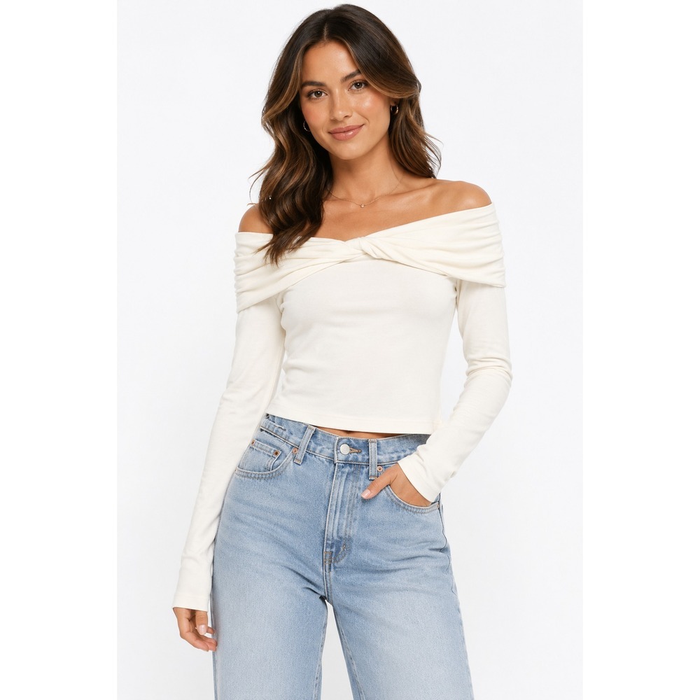 LOFT Top Women's Medium Ivory Off The Shoulder Bow